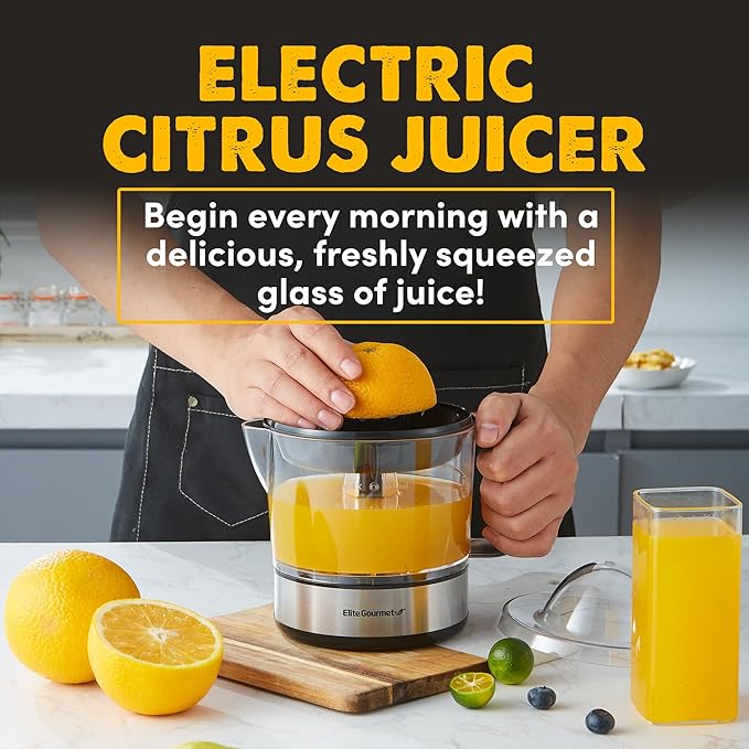 Elite Gourmet Compact Masticating Slow Juicer, Cold Press Juice Extractor, BPA-Free, with Electric Citrus Juicer, Pulp Control, 24oz