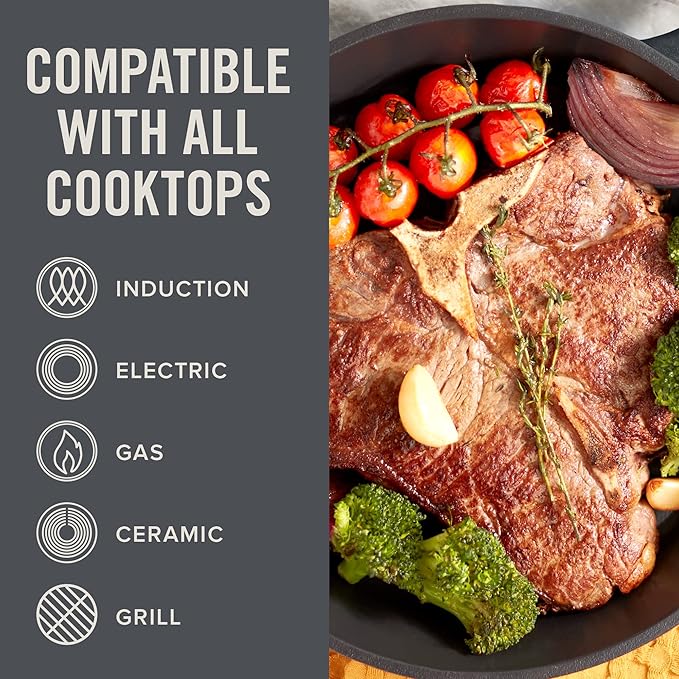 Zakarian x Dash Nonstick Cast Iron Grilling and Roasting Pan - Oven-Safe Cookware - Titanium Ceramic Nonstick Coating - Great for Roasting Veggies, Meats, and More - Gray, 11-Inch