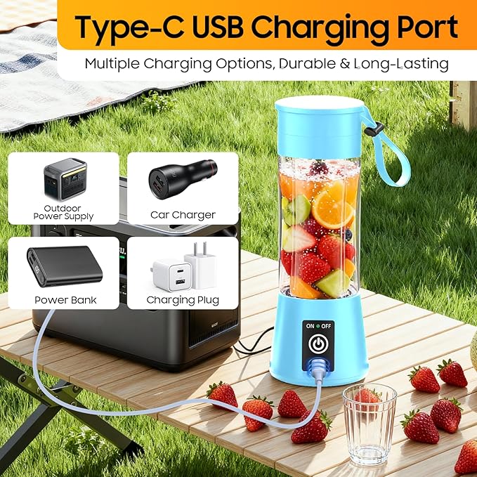 Portable Blender for Smoothies & Shakes - Cordless Personal Size Mini Blender with BAP Free Juice Cup, USB Rechargeable Suit for Sports/Picnic, Mother's Day