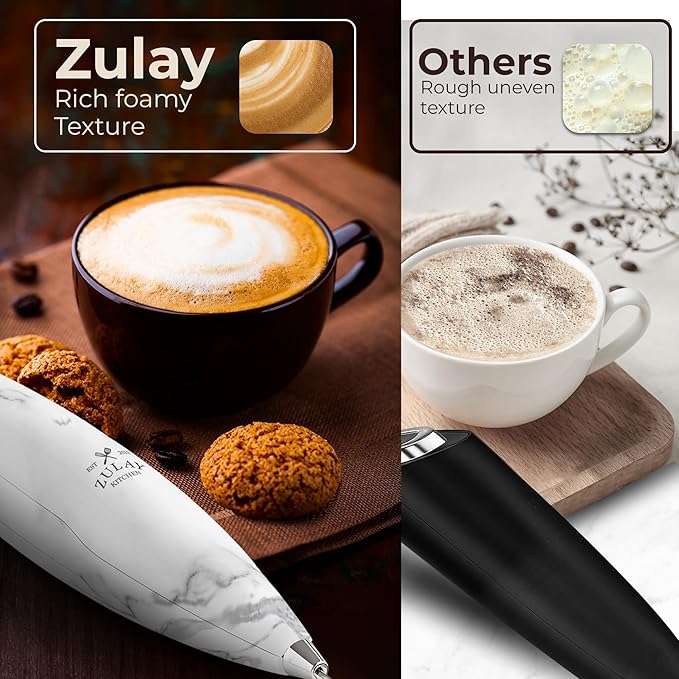 Zulay Kitchen Patented Tornado Triple Whisk Milk Frother with 4 Duracell Batteries – Handheld Foam Maker for Coffee, Lattes, Matcha & Hot Chocolate – Rich, Creamy Froth in Seconds - Marble