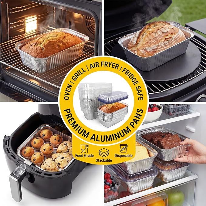 60 Pack Disposable Foil Loaf Pans with Lids Combo Set,30 Pack 8.7x4.6x2.5 Aluminum Loaf Pans & 30 Pack 8x4.3x2 Aluminum Bread Pan For Baking Cakes Bread Meat.