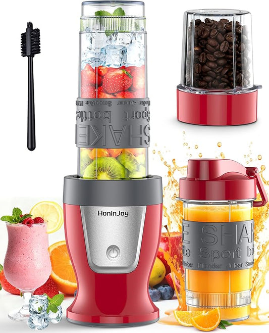 Smoothie Blender, 650W Personal Blenders for Shakes and Smoothies with Grinder Cup & 2 BPA-Free Portable Cups (20oz+14oz), Portable Blender for Juices, Smoothies Maker for Kitchen, Red