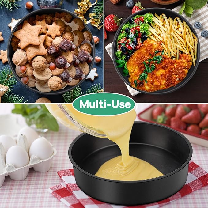 TeamFar 8 Inch Round Cake Pans, Round Baking Layer Cake Pan Set of 3, with Non-Stick Coating Stainless Steel Core for Birthday, Party, Wedding, Healthy & Heatproof, Release Easily & Easy Clean