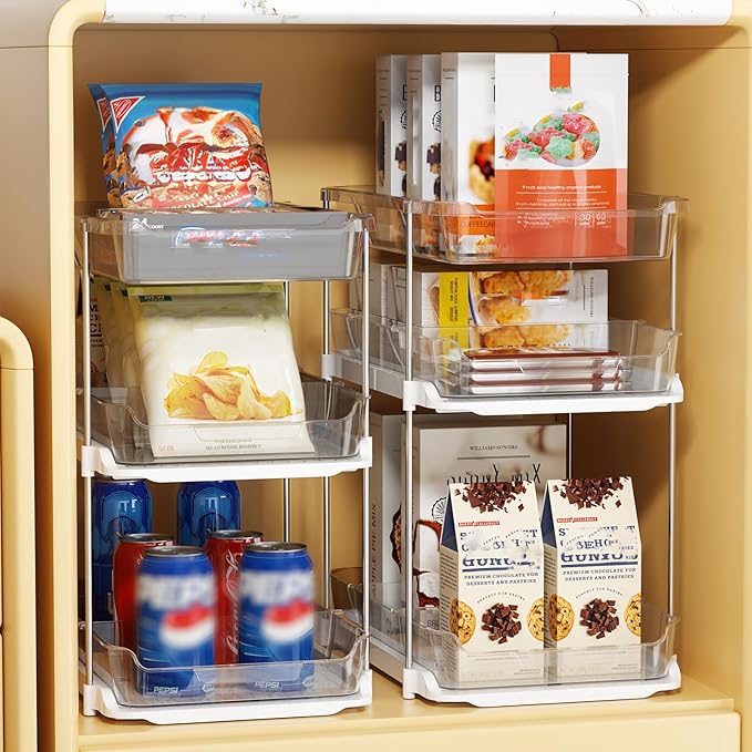 Delamu 2 Sets of 3-Tier Bathroom Under Sink Organizers and Storage, Multi-Purpose Stackable Pantry Organization and Storage, Pull Out Clear Kitchen Bathroom Cabinet Organizer with Movable Dividers | Storage, Multi-Purpose, Stackable, Pantry Organizatio...