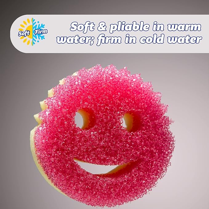 Scrub Daddy Scrub Mommy Dish Wand, Refill Heads, Sponge & Connector Head, Soap Dispensing Dish Brush, Texture Changing Washing Up Sponge, Dual Sided Non Scratch Scourers with Liquid Handle - Pink