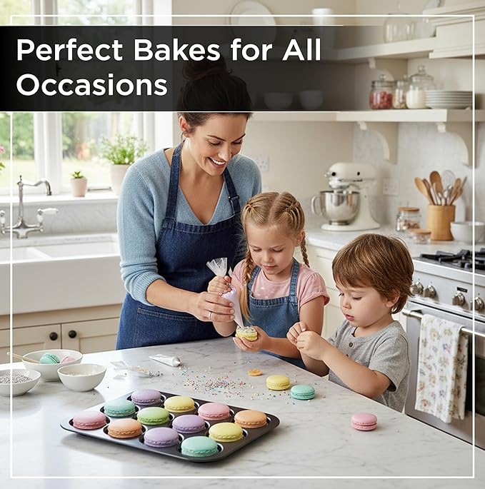 Wrenbury Nonstick Whoopie Pie Pan 12-Cup - Carbon Steel Shallow Baking Tray for Muffin Tops Macarons Cookies Yorkshire Puddings Cornbread & Burger Buns