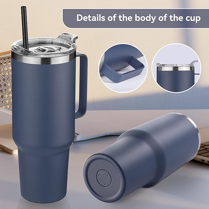 HASLE OUTFITTERS 40 oz Stainless Steel Tumbler with Handle, Vacuum Insulated Tumblers Bulk, Reusable Double Wall Travel Coffee Mug, Durable Powder Coated Water Bottle(Navy, 1)