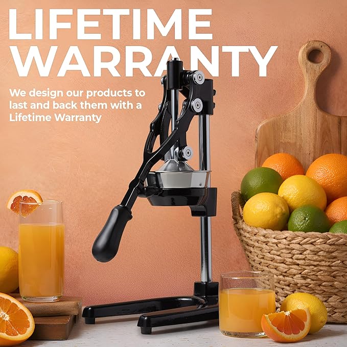 Zulay Kitchen Extra Tall Cast Iron Juicer - Fits Any Glass, Heavy Duty Manual Citrus Juicer with Detachable Strainers for Easy Cleaning, Perfect for Bartenders, Juice Lovers & Health Enthusiasts