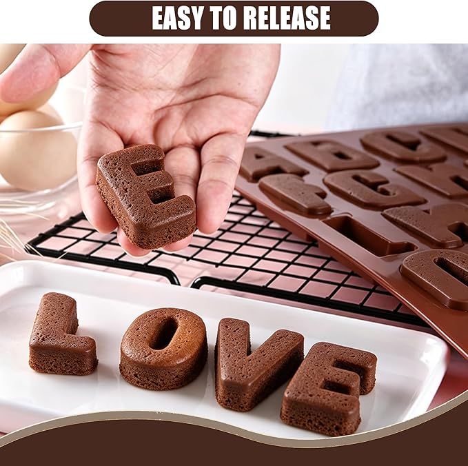 Letter Alphabet Silicone Molds BPA Free Food Grade Non-Stick Easy Release Reusable Baking Molds for Chocolate Cake Ice Tray DIY Cake Decorating Kitchen Baking Tools