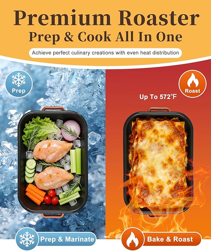 Roasting Pan for Oven with Rack 6-Piece Rectangular Lasagna Baking Dish Set 14&17 Inch, High Temperature Resistance Oven Dishwasher Safe Non-Stick Turkey Ham Roaster Gift for Mom Enamel Bakeware