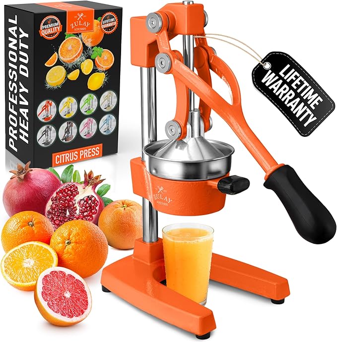Zulay Kitchen Cast Iron Juicer - Heavy Duty Manual Juicer with Detachable Strainers for Easy Cleaning, Orange Juice Press for Citrus Fruits, Perfect for Bartenders, Juice Lovers & Health Enthusiasts
