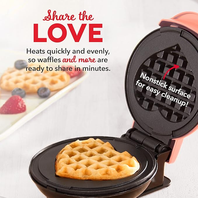 Dash Mini Maker Set - Customized Treat Maker - Supports Multi-Function Cooking - Easy Cleanup and User-Friendly Design - Coral, Mint & Teal - Waffle, Griddle & Heart Shaped Waffle Irons