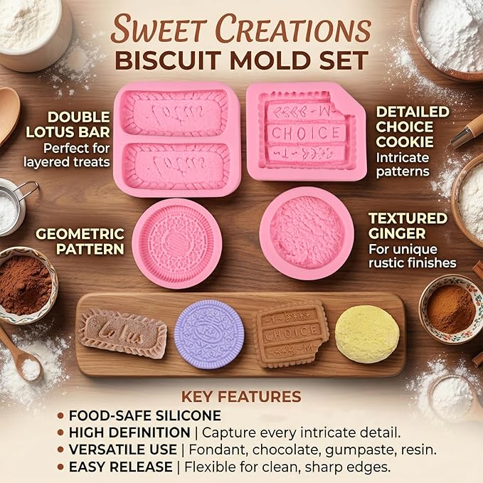 Biscuit Silicone Molds Cookies Chocolate Candy Fondant Molds Can Be Used for Cake Decorating Cupcake Toppers Cookies Butter Floral Paste Dough Plaster Resin Clay