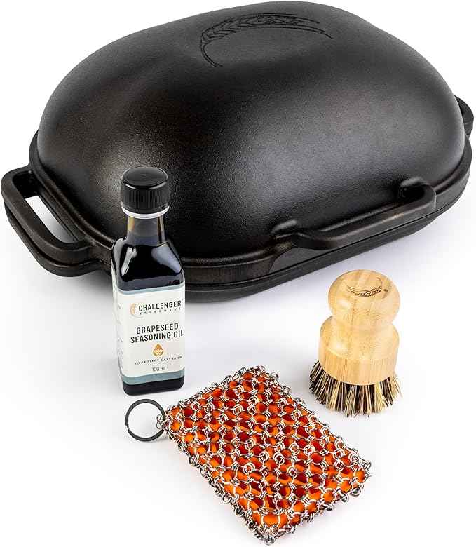 Challenger Bread Pan Cast Iron Loaf Pan with Lid + Care Kit for Artisan Sourdough and Homemade Bread Baking, Pre-Seasoned, Heavy Duty, Oven Safe, Made in USA