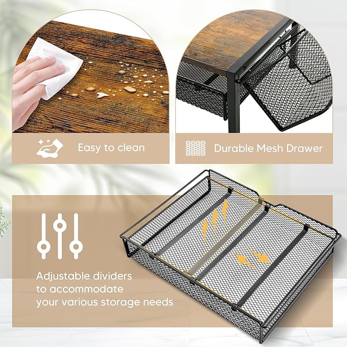 Poyilooo Coffee Bar Organizer with K Cup Holder,Coffee Pod Drawer Holder for 24 Pod Capacity, Storage Drawer with Dispoable Cups & Lids Holder, Coffee Bar Station Organier for Countertop, Kitchen