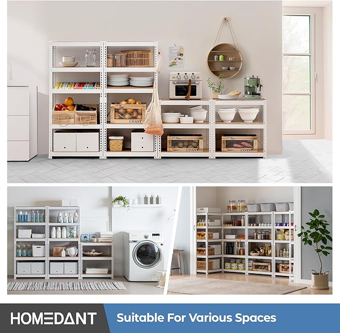 HOMEDANT 5 Tier Laminated White Boltless Metal Shelving Unit Adjustable Garage Storage Utility Rack Heavy Duty Shelves Organization Shelf Warehouse Pantry 28" W x 12.3" D x 59.5" H 10Pack