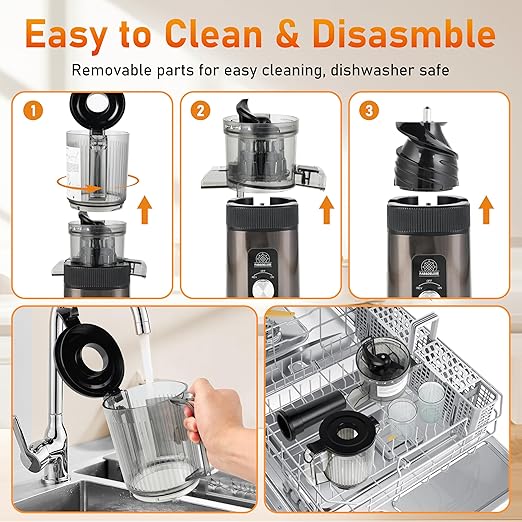 FAB&DELUXE Cold Press Juicer - 34oz Juicer Machines with 4.3" Wide Feed Chute, Slow Masticating Juicer for Fruits and Vegetables, 99% High Juice Yield, Reverse Function, Dishwasher Safe