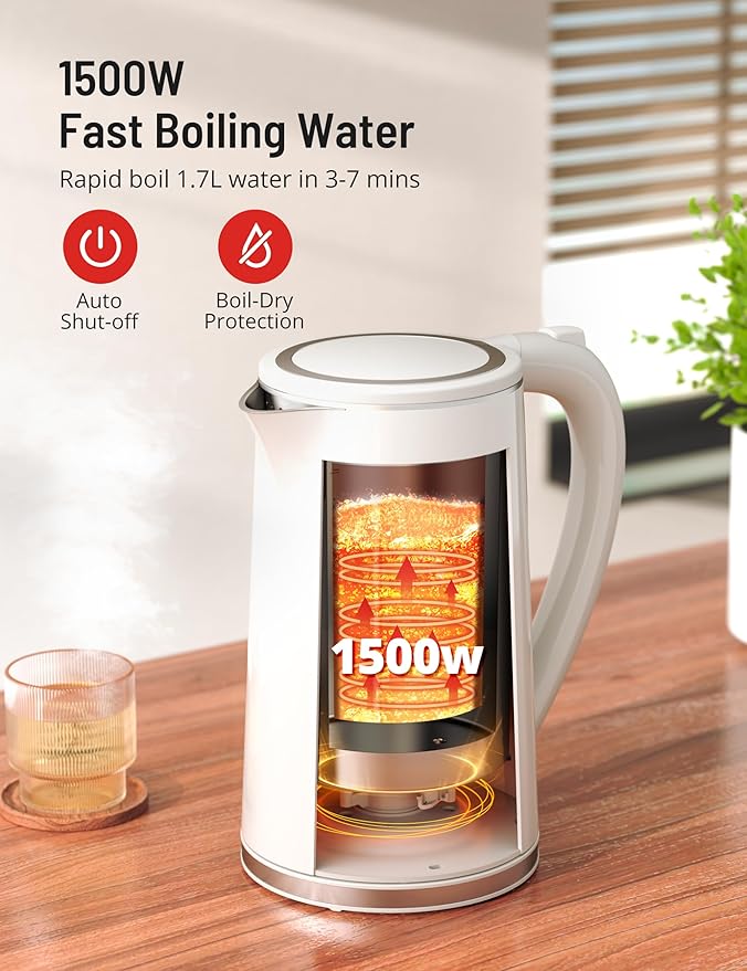 Electric Tea Kettle, 1.7L Larger Design Temperature Control Electric Kettle, 4H Keep Warm Water Boiler with 6 Presets, LED Screen Electric Kettles for Boiling Water, Boil-Dry Protection, BPA Free