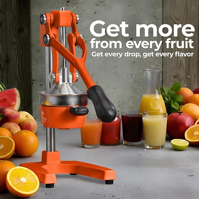 Zulay Kitchen Cast Iron Juicer - Heavy Duty Manual Juicer with Detachable Strainers for Easy Cleaning, Orange Juice Press for Citrus Fruits, Perfect for Bartenders, Juice Lovers & Health Enthusiasts