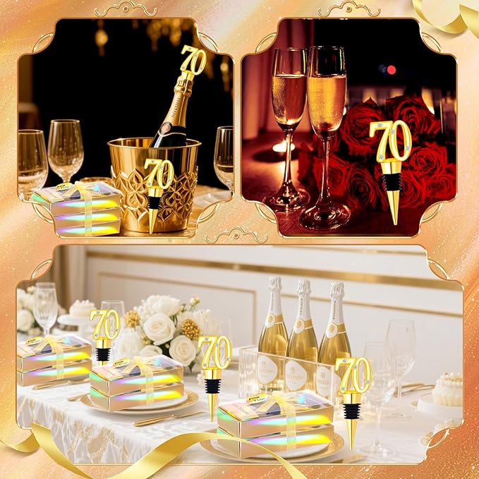 30Pcs 70th Birthday Party Favors Wine Stoppers 70 Anniversary Wine Bottle Stopper Wine Bottles Stoppers Wedding Favor Individual Gift Box for Birthday Wedding Anniversary Decorations Souvenirs (70th)