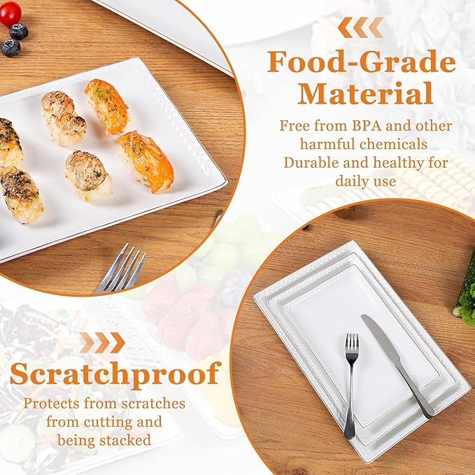 Kassel Ceramic Serving Platter Set | 16”/14”/12” Rectangular Serving Trays for Entertaining at Parties and Weddings | Oven Safe Extra Large Serving Trays for Tacos, Steak, and Cake