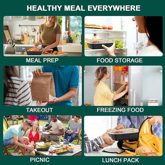38 Oz Plastic Meal Prep Containers - [100 Set] Food Storage Containers with Lids - Clear Disposable To Go Containers, BPA Free, Stackable, Leakproof, Microwave and Freezer Safe