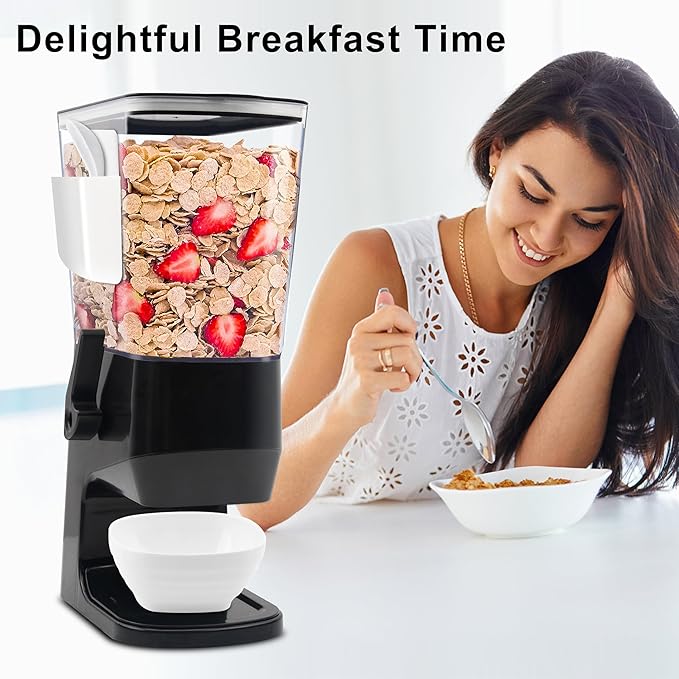 Cereal Dispenser Countertop Black 2 Pack, Dry Food Dispenser with Bowls Spoons Cutlery Box, 3.2L Cereal Containers Storage Food Dispenser, for Pantry Kitchen Organization Oatmeal Nut Granola
