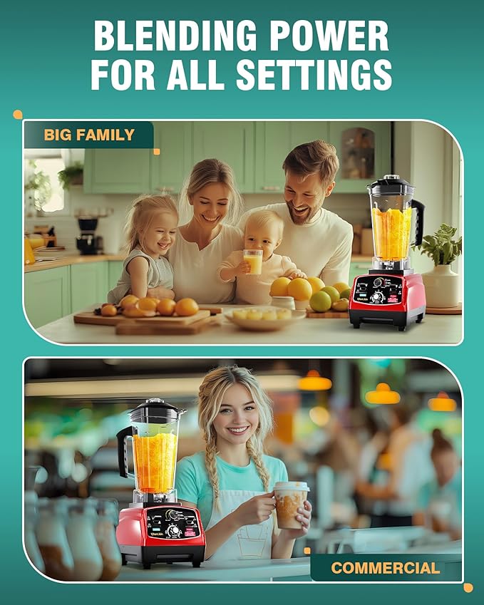 WantJoin Professional Blender, ETL listed 68oz Commercial Blender for kitchen Max 1800W High Power Home and Commercial with Timer, Smoothie Maker 2200ml for Crushing Ice, Frozen Dessert, Soup,fish