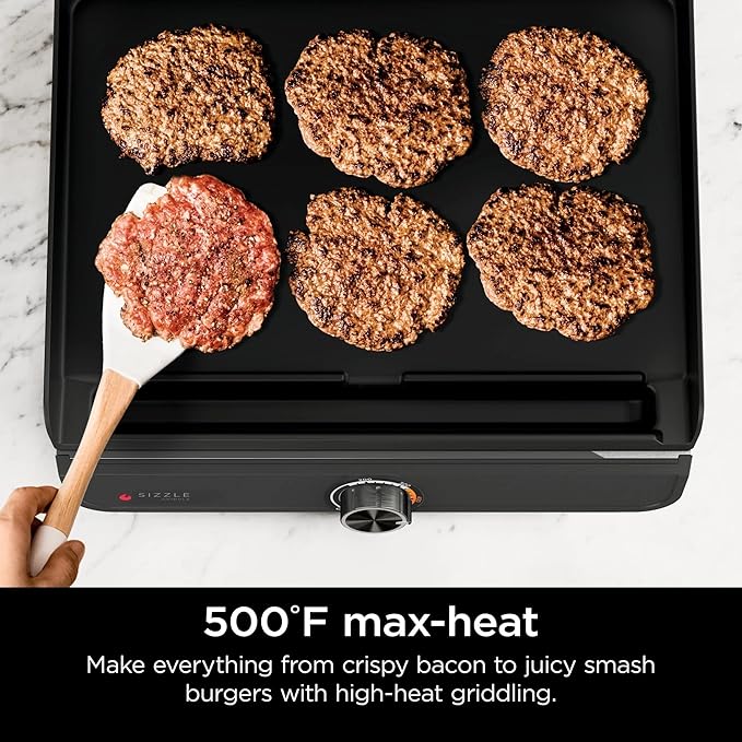 Ninja Sizzle Indoor Griddle, 14’’, Electric Grill, For Eggs, Burgers, Bacon, Pancakes, Veggies, and More, Nonstick, Dishwasher Safe, 500F, Even Cooking, GR100GDL (Renewed)