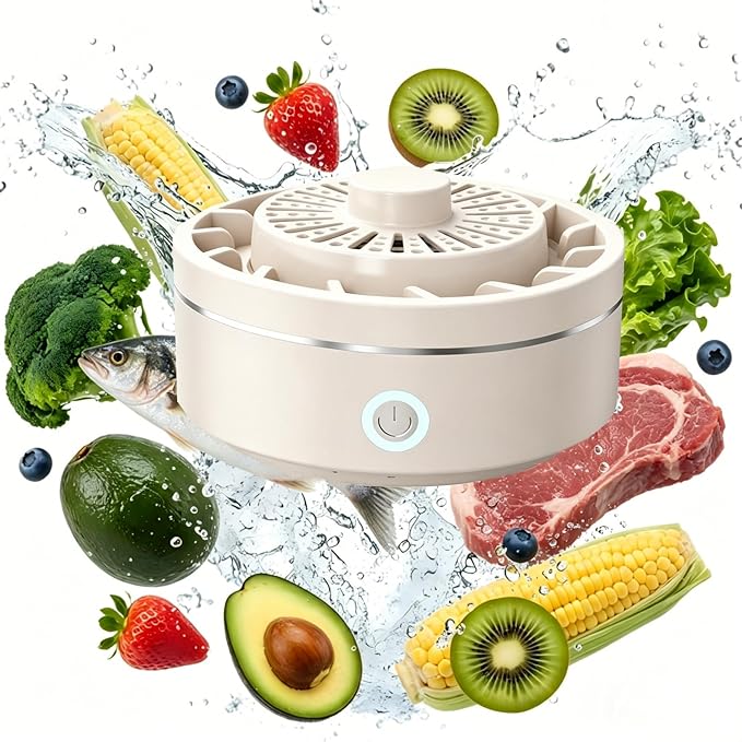 Fruit and Vegetable Washing Machine, Waterproof Fruit and Vegetable Cleaner, Rotatable Fruit and Vegetable Machine, The Fruit Cleaner Device Automatically Turns on in The Water (Khaki)