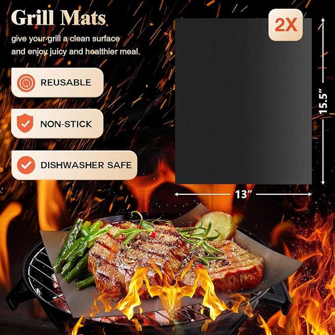 ROMANTICIST 26pcs Stainless Steel Grill Tool Set, Heavy Duty BBQ Grilling Accessories Gifts for Men Dad, Non-Slip Grill Utensils Kit with Apron, Thermometer, Mats in Aluminum Case for Christmas Silver