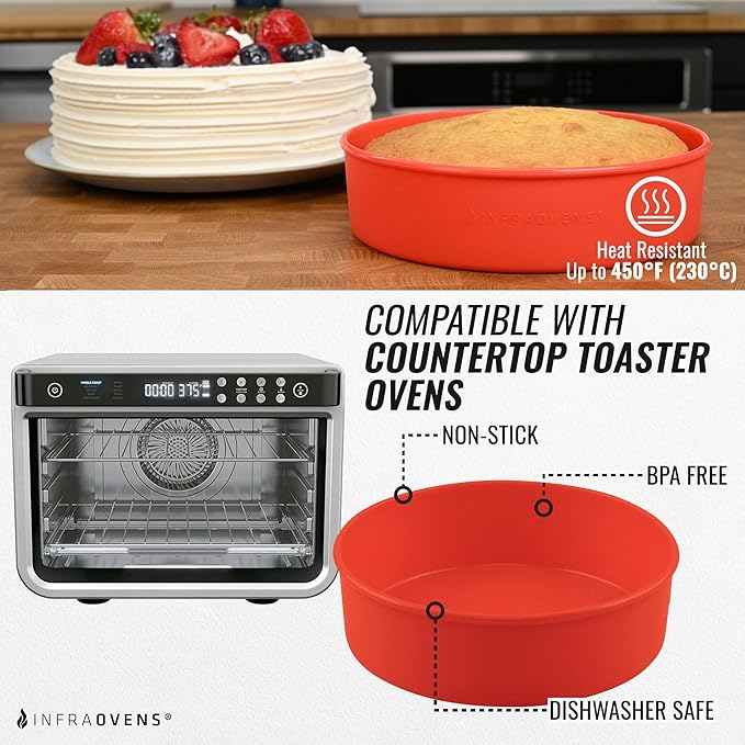 Air Fryer Toaster Oven Baking Pan Set Compatible with Cuisinart, Ninja Foodi, Breville, Emeril Lagasse, Bakeware Set Cupcake Liners & Kitchen Conversion Chart, Nonstick Round Cake Molds