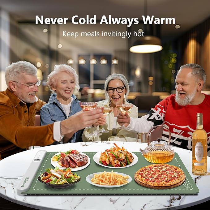 Food Warming Mat - Day Gifts & Kitchen Gadget, Electric Warming Tray with 6 Heat Settings,6 Timers,Graphene Rapid Heating, Portable & Rollable,Easy Clean-Food Warmers for Parties, Buffets & Daily Use