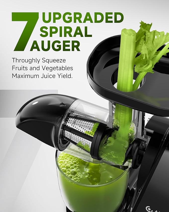 Juicer Machines - AMZCHEF Cold Press Masticating Juicer whole Fruit and Vegetable - Delicate Chew No Need to Filter - BPA Free Juice Extractor with 2 Cups and Brush- Ebony