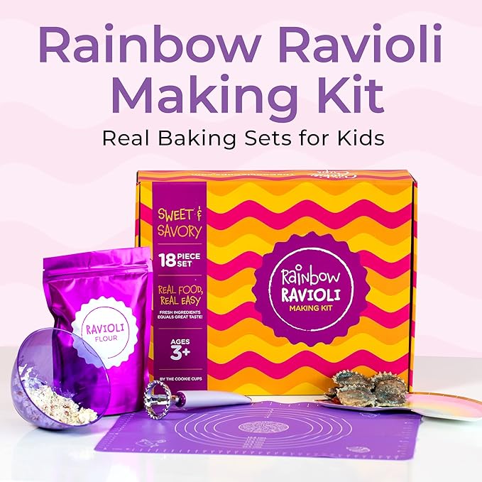 Cookie Cups The Rainbow Ravioli Making Kit, Kids Baking Set for Fun & Realistic Pasta Making, At-Home Ravioli Maker with Complete Supplies, Kids Baking Sets for Girls & Boys Aged 3 Years and Up