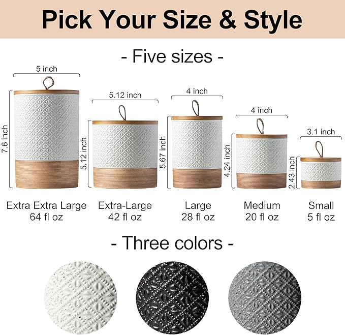 Miamolo Small Ceramic Jar with Lid, Coffee Container Kitchen Food Storage Jars for Spice Sugar Candy Matcha, Mini Kitchen Spice Jars for Counter, Home, Pantry - White & 5 fl.oz