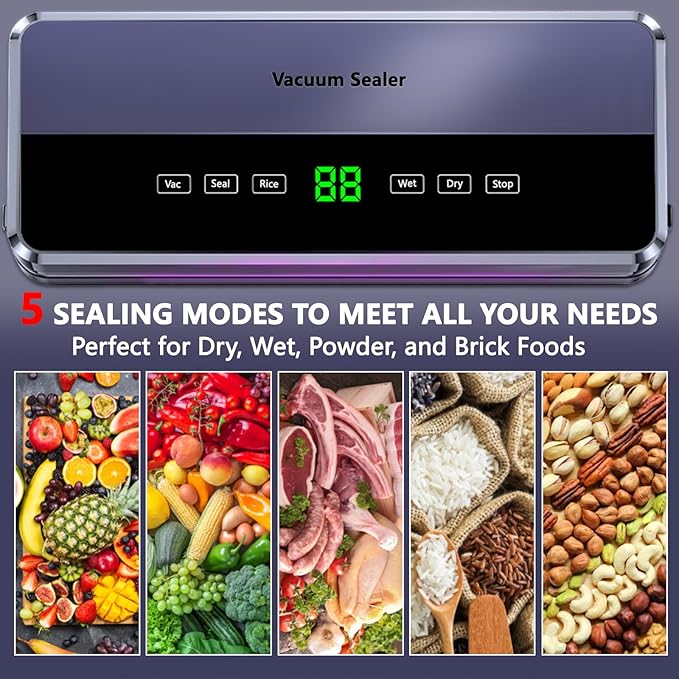 Vacuum Sealer, Multi-Functional Food Vacuum Sealer, Embedded Cutter, and Built-In Tape Storage, Food Sealer for Dry, Wet, and Powder Sealing