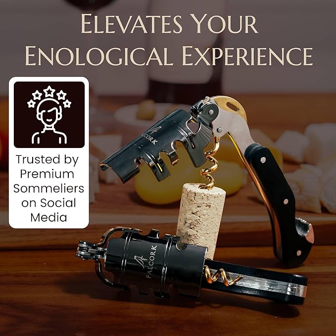 Corkscrew for Professionals FALCORK® 354 – Control – 3-Step Lever, 6-Turn Helix and Generous Wooden Handle for Maximum Smoothness and Controlled Technique on Fine Wine Corks