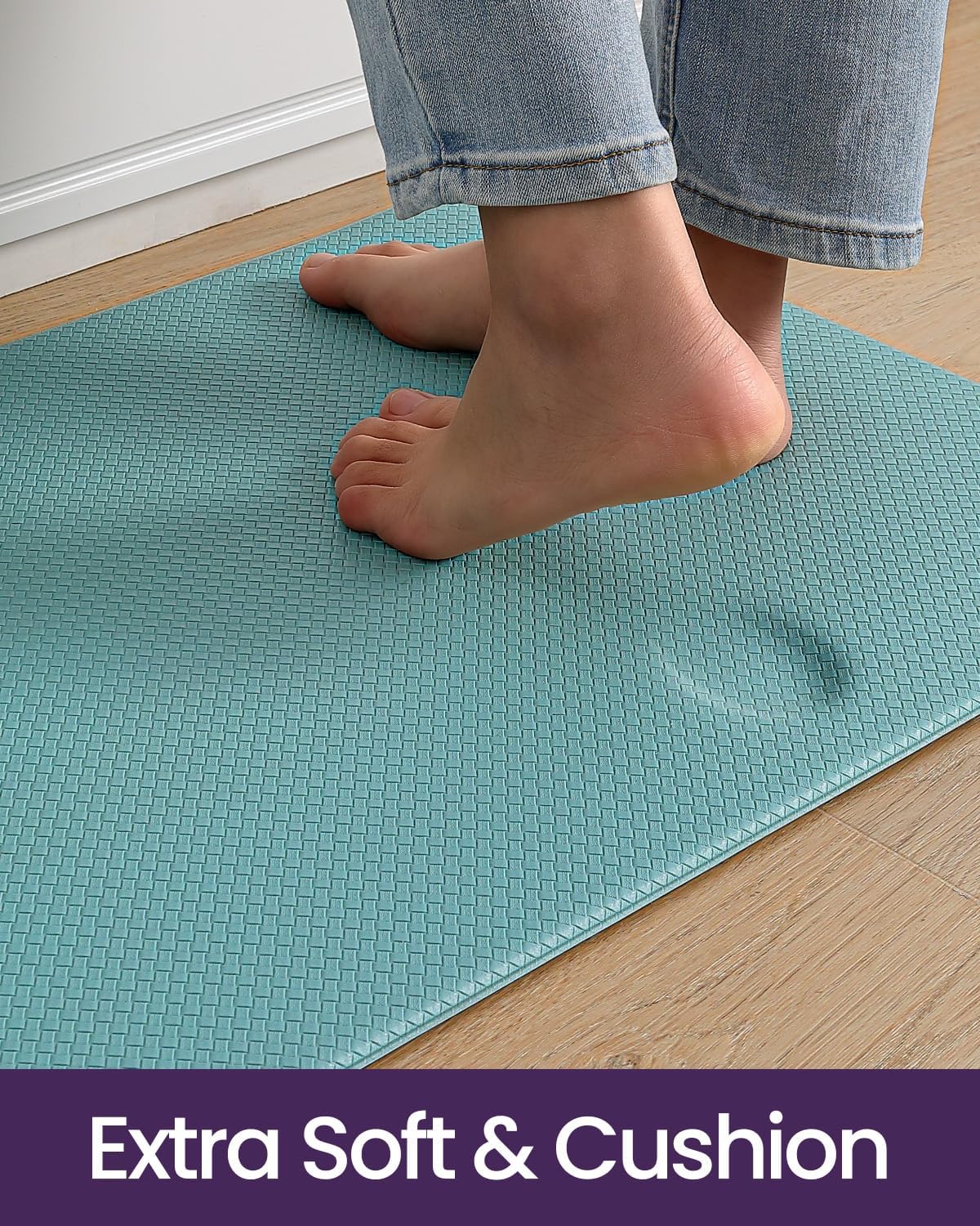 DEXI Kitchen Floor Mats Cushioned Anti Fatigue,17x59, Standing Runner Rug Waterproof, Comfort Memory Foam Padded for Front Sink Laundry, Turquoise