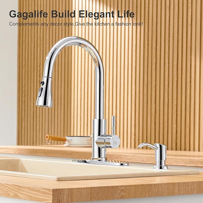 GAGALIFE Built in Counter Soap Dispenser for Kitchen Sink and Extension Tube Kit, Anti-Leakage Upgrade with 40" Tube No More Top Refill (Chrome)