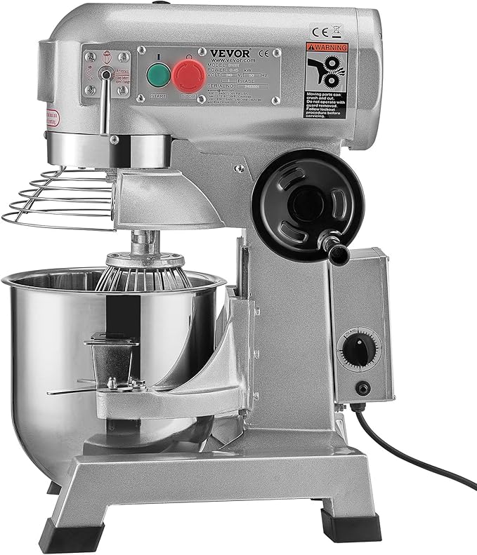 VEVOR Commercial Food Mixer, 20Qt Commercial Mixer with Timing Function, 750W Stainless Steel Bowl Heavy Duty Electric Food Mixer Commercial with 3 Speeds Adjustable 108/199/382 RPM, Dough Hook Whisk