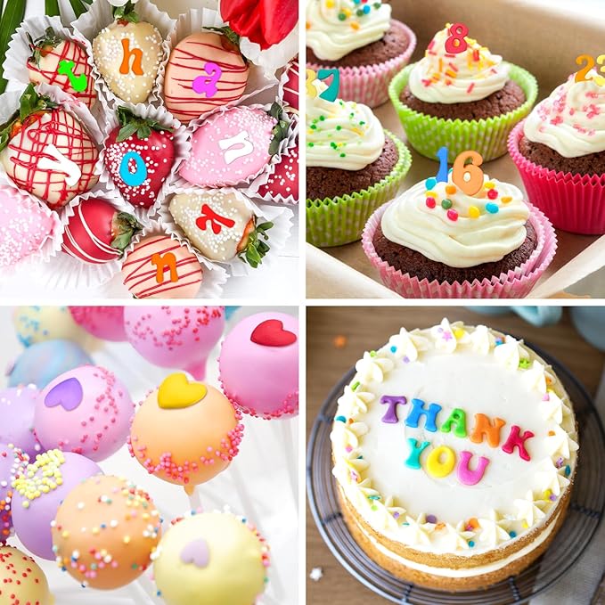5 PCS Silicone Letter Molds, Non-Stick Number Heart Rose Flower Fondant Molds for Chocolate, Candy, Cake Decoration, Cupcake Topper