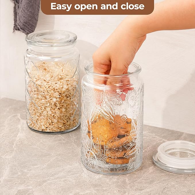 Adodeen 32oz Vintage Glass Jar With Lid, Glass Storage Containers, Airtight Kitchen Storage Containers For Sugar, Coffee, Tea, Spice, Flour, Candy Cookie, Pasta, Cereal, Cute Decorative Jars