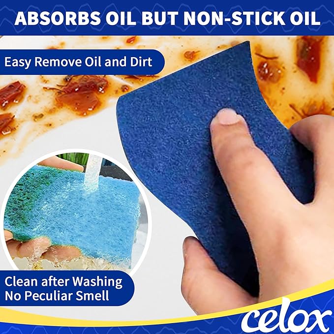 CELOX 24 Pack Non-Scratch Dish Sponge and Dish Brush with Soap Dispenser for Cleaning Pots, Dishes, Bowls, Gray