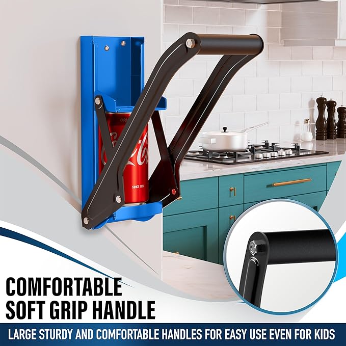 Can Crushers for Recycling - 16 oz Heavy Duty Aluminum Can Crusher Wall Mounted - Soda and Beer Can Smasher for Recycling with Bottle Opener - For 12 and 16 oz Cans - Easy to Install, Blue - RamPro