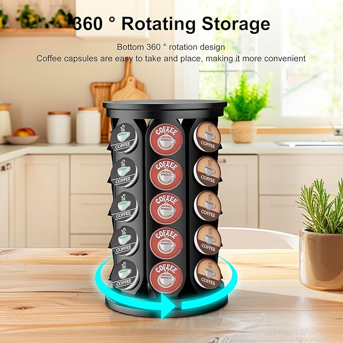 CEHNCEH K Cup Holder, Coffee Pods Holder Storage Organizer Stand Carousel Compatible with 40 Keurig K-Cup Pods, Home or Office Kitchen Counter (Black)