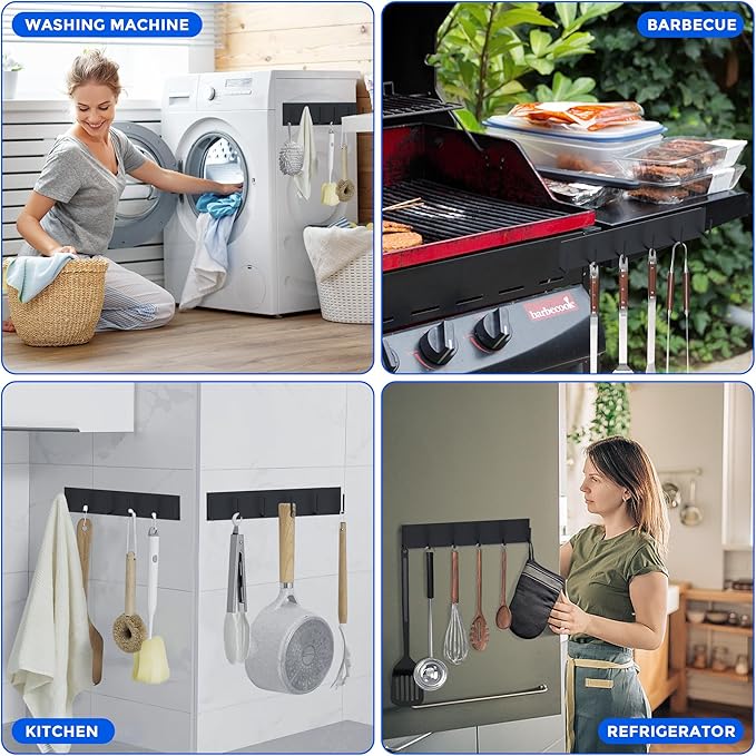 Magnetic Key Holder Wall Mount, Magnetic Key Rack Hanger With 6 Hooks For Metal Front Door, Magnetic Utensil Holder For Fridge, Strong Magnet Hanger Hook For Hanging Purse Kitchen Grill Tools Coat