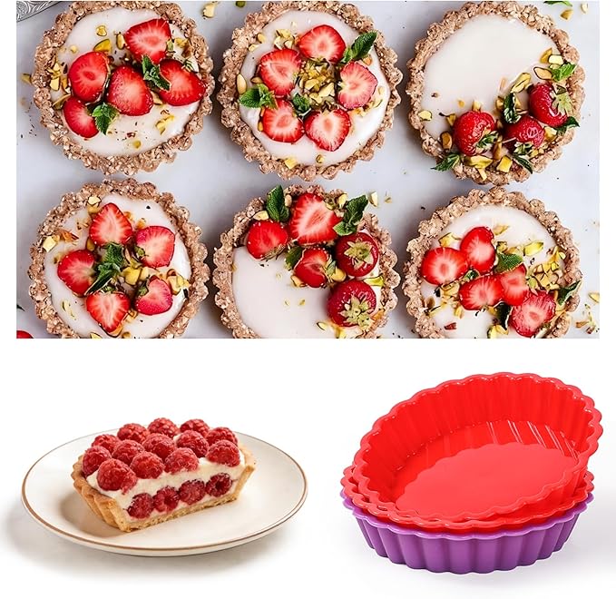 FUNBAKY Silicone Quiche Pan, Mini Pie Pan Non-stick Round Silicone Tart and Pie Molds 10 Packs