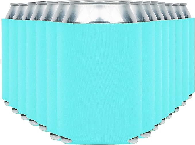 Blank Beer Can Coolers Sleeves (14-Pack) Soft Insulated Beer Can Cooler Sleeves - HTV Friendly Plain Can Sleeves for Beer Cans & Bottles - Blanks for Vinyl Projects & Wedding Favors (Robins Egg Blue)