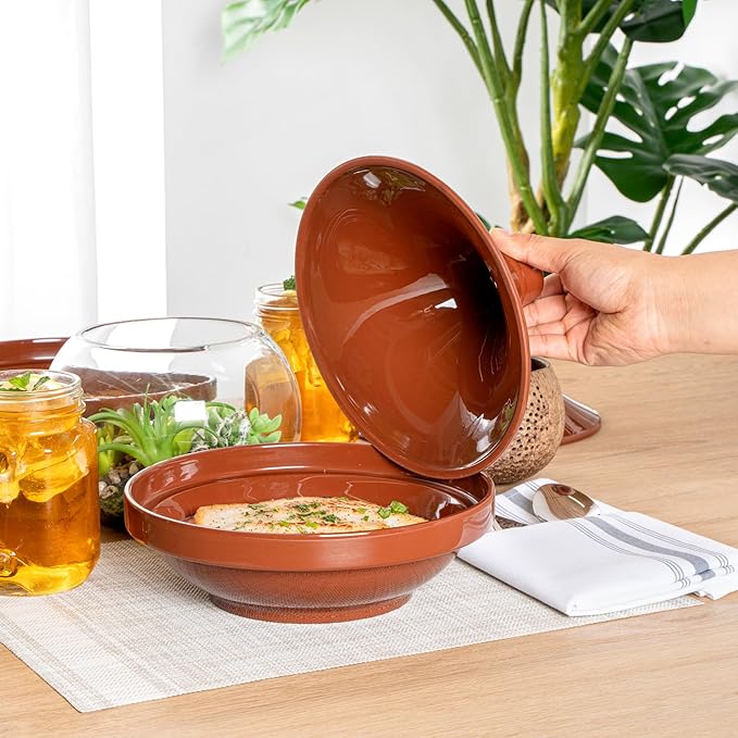 Restaurantware-Terra Tek 26 Ounce Terracotta Tagine Pot, 1 Microwavable Tagine Pot - Glazed Interior, Oven-Ready, Terracotta Serving Dish, Dishwashable, For Cooking And Serving